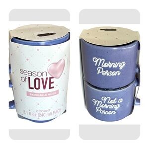 Set (2) Season of Love 8oz Purple Stackable Microwave Dishwasher Safe Cups Mugs